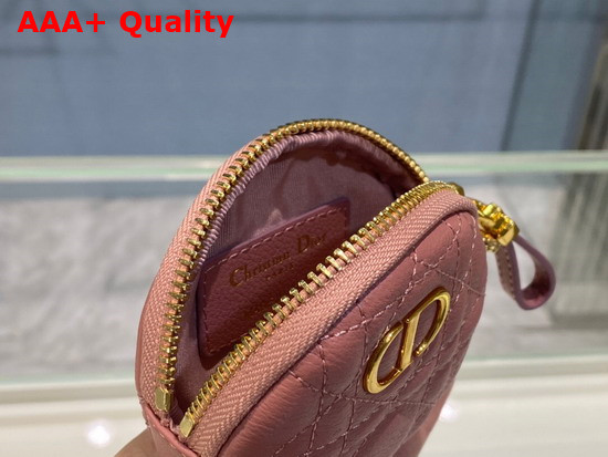 Dior Detachable Dior Caro Round Coin Purse Pink Cannage Supple Calfskin Replica