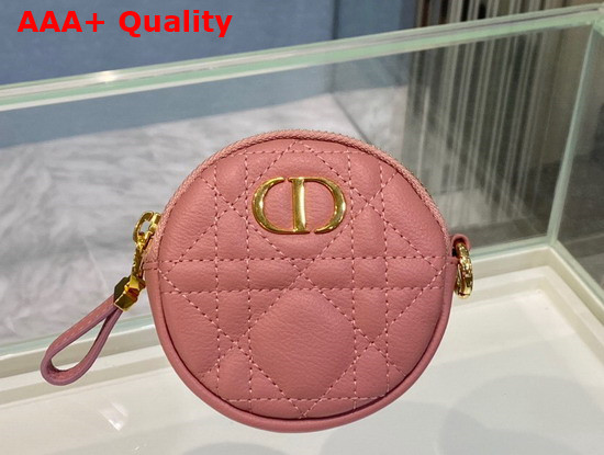 Dior Detachable Dior Caro Round Coin Purse Pink Cannage Supple Calfskin Replica