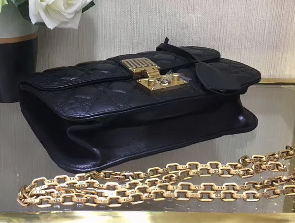 Dior Dioraddict Wallet On Chain Clutch in Black Lambskin with Cannage Motif For Sale