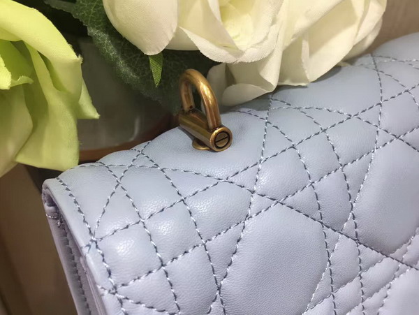 Dior Dioraddict Wallet On Chain Clutch in Light Blue Lambskin with Cannage Motif For Sale