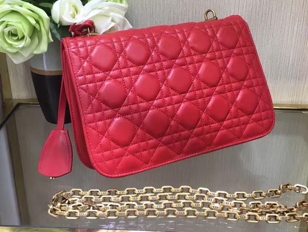 Dior Dioraddict Wallet On Chain Clutch in Red Lambskin with Cannage Motif For Sale