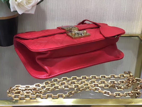 Dior Dioraddict Wallet On Chain Clutch in Red Lambskin with Cannage Motif For Sale