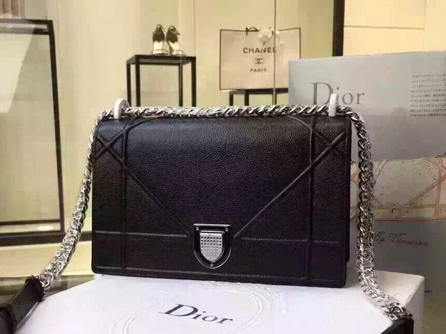 Dior Diorama Bag Black Grained Calfskin for Sale