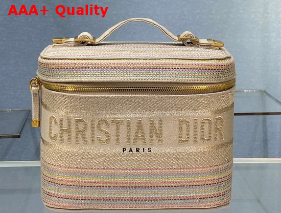 Dior Diortravel Vanity Case Multicolor Striped Embroidery Replica