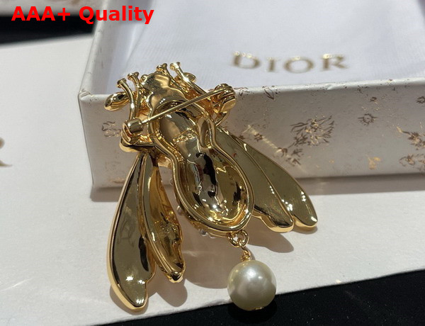 Dior Dream Brooch Gold Finish Metal and White Resin Pearls Replica