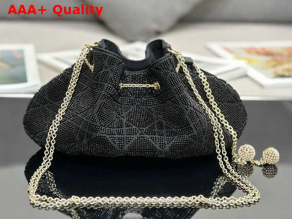 Dior Dream Bucket Bag Black Cannage Cotton with Bead Embroidery Replica