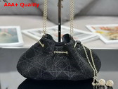 Dior Dream Bucket Bag Black Cannage Cotton with Bead Embroidery Replica