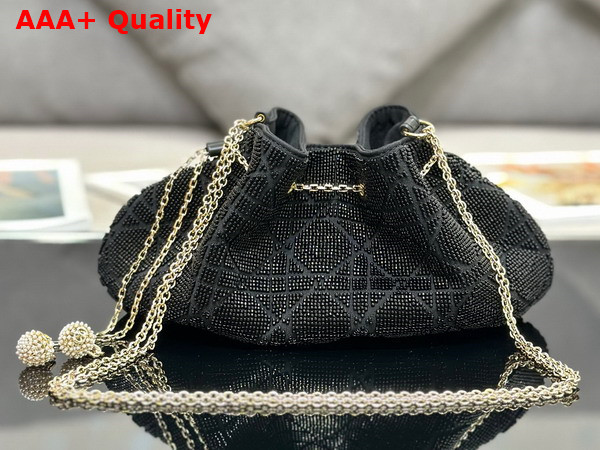 Dior Dream Bucket Bag Black Cannage Cotton with Bead Embroidery Replica