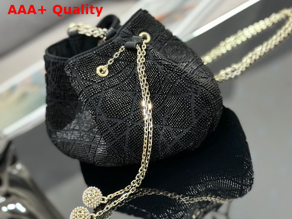 Dior Dream Bucket Bag Black Cannage Cotton with Bead Embroidery Replica