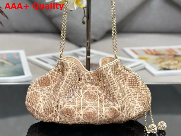 Dior Dream Bucket Bag Dusty Ivory Cannage Cotton with Bead Embroidery Replica