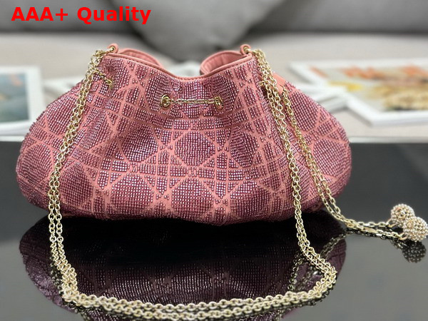 Dior Dream Bucket Bag Ethereal Pink Cannage Cotton with Bead Embroidery Replica