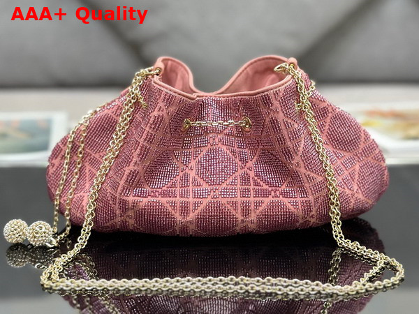 Dior Dream Bucket Bag Ethereal Pink Cannage Cotton with Bead Embroidery Replica