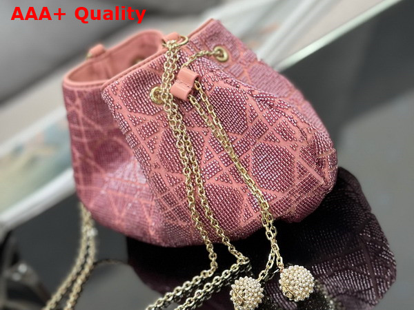 Dior Dream Bucket Bag Ethereal Pink Cannage Cotton with Bead Embroidery Replica