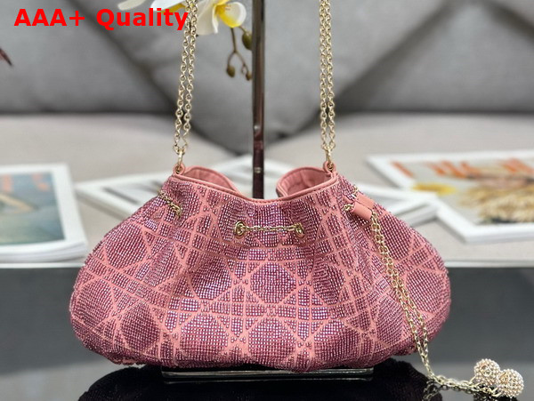 Dior Dream Bucket Bag Ethereal Pink Cannage Cotton with Bead Embroidery Replica