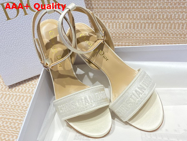 Dior Dway Heeled Sandal Beige Embroidered Satin and Cotton Replica