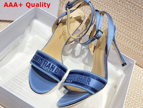 Dior Dway Heeled Sandal Blue Embroidered Satin and Cotton Replica