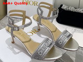 Dior Dway Heeled Sandal Cotton Metallic Thread Embroidery and Silver Tone Strass Replica