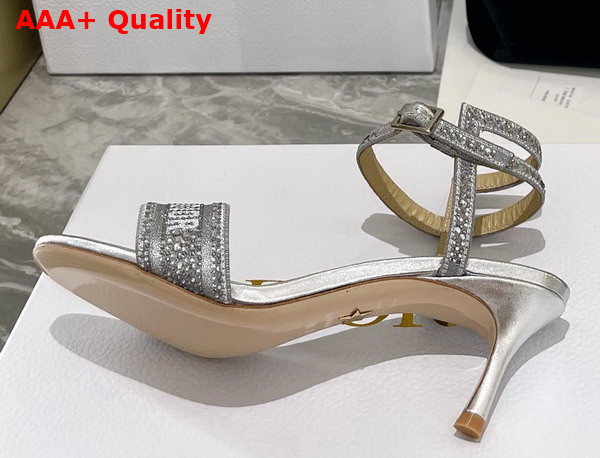 Dior Dway Heeled Sandal Cotton Metallic Thread Embroidery and Silver Tone Strass Replica