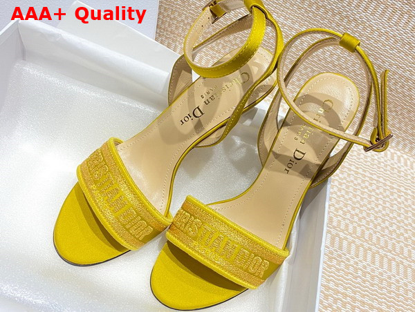 Dior Dway Heeled Sandal Saffron Yellow Embroidered Satin and Cotton Replica