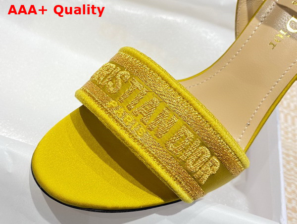 Dior Dway Heeled Sandal Saffron Yellow Embroidered Satin and Cotton Replica