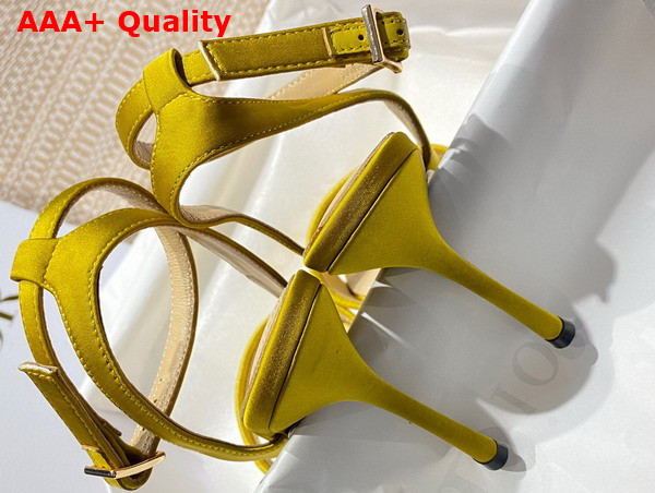 Dior Dway Heeled Sandal Saffron Yellow Embroidered Satin and Cotton Replica