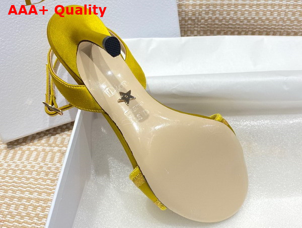 Dior Dway Heeled Sandal Saffron Yellow Embroidered Satin and Cotton Replica