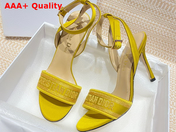 Dior Dway Heeled Sandal Saffron Yellow Embroidered Satin and Cotton Replica