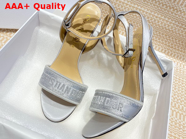 Dior Dway Heeled Sandal Silver Embroidered Satin and Cotton Replica