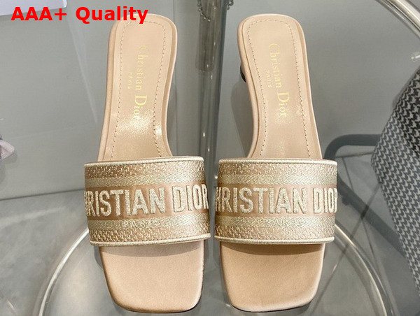 Dior Dway Heeled Slide Beige Metallic Thread Embroidered Satin Replica