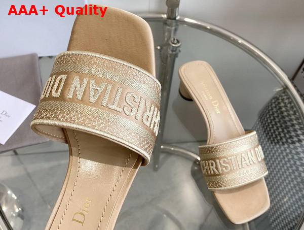 Dior Dway Heeled Slide Beige Metallic Thread Embroidered Satin Replica