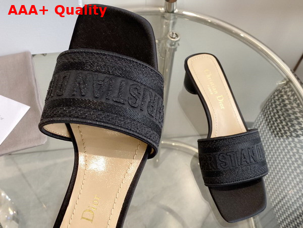 Dior Dway Heeled Slide Black Embroidered Satin Replica