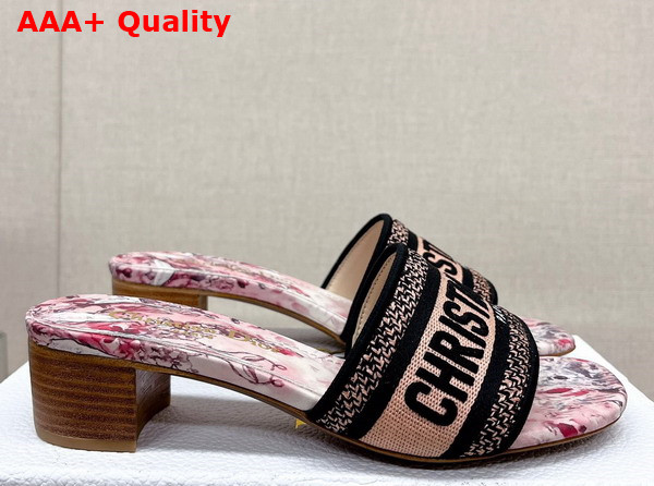 Dior Dway Heeled Slide Pink Multicolor Cotton with Dior Jardin Magique Embroidery Replica