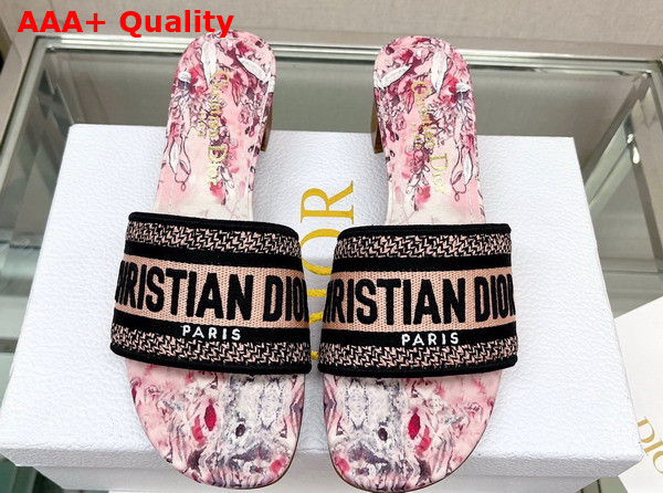 Dior Dway Heeled Slide Pink Multicolor Cotton with Dior Jardin Magique Embroidery Replica