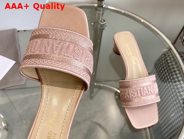 Dior Dway Heeled Slide Rose Des Vents Metallic Thread Embroidered Satin Replica