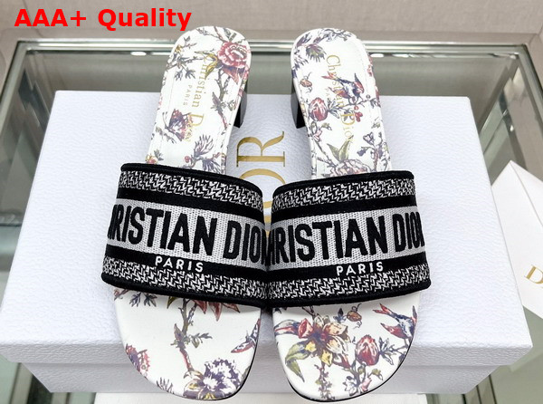 Dior Dway Heeled Slide White Multicolor Embroidered Cotton with Dior Jardin Botanique Motif Replica