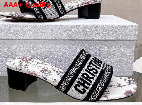 Dior Dway Heeled Slide White Multicolor Embroidered Cotton with Dior Jardin Botanique Motif Replica