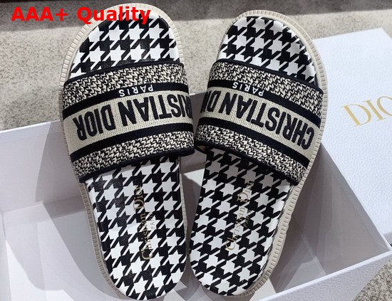 Dior Dway Slide Black Embroidered Cotton with Micro Houndstooth Motif Replica