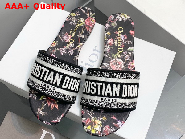 Dior Dway Slide Black Multicolor Embroidered Cotton with Dior Jardin Botanique Motif Replica