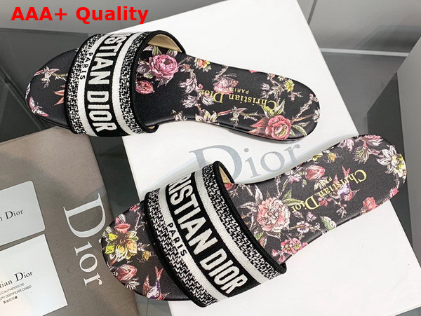 Dior Dway Slide Black Multicolor Embroidered Cotton with Dior Jardin Botanique Motif Replica