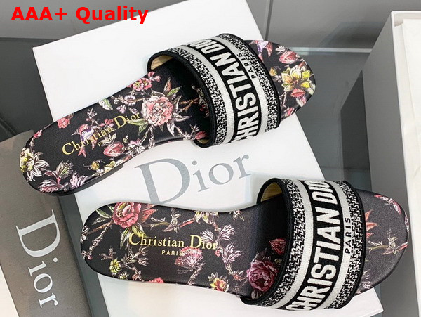 Dior Dway Slide Black Multicolor Embroidered Cotton with Dior Jardin Botanique Motif Replica