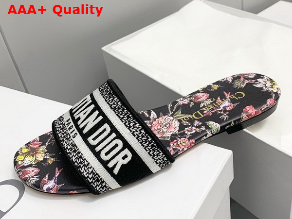 Dior Dway Slide Black Multicolor Embroidered Cotton with Dior Jardin Botanique Motif Replica