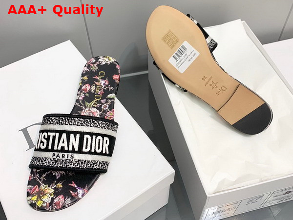 Dior Dway Slide Black Multicolor Embroidered Cotton with Dior Jardin Botanique Motif Replica