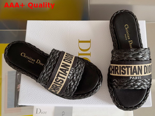 Dior Dway Slide Black Raffia and Embroidered Cotton Replica