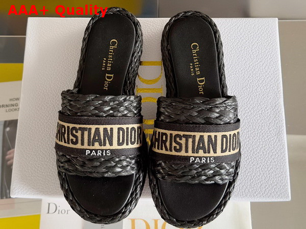 Dior Dway Slide Black Raffia and Embroidered Cotton Replica