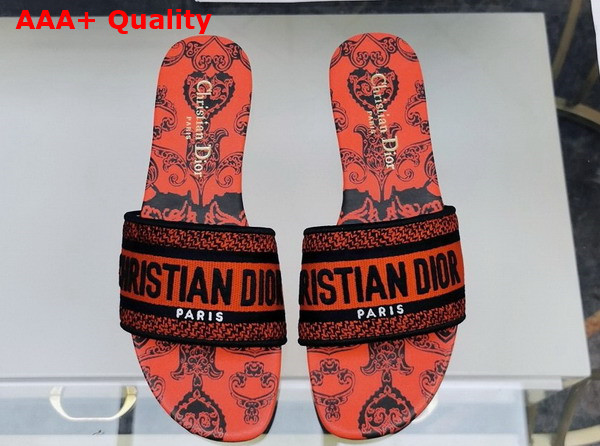 Dior Dway Slide Black and Red Cotton with Dior Bandana Embroidery Replica