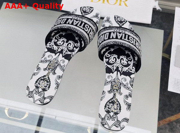 Dior Dway Slide Black and White Cotton with Dior Bandana Embroidery Replica