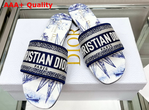 Dior Dway Slide Blue Multicolor Cotton with Reve D Infini Embroidery Replica