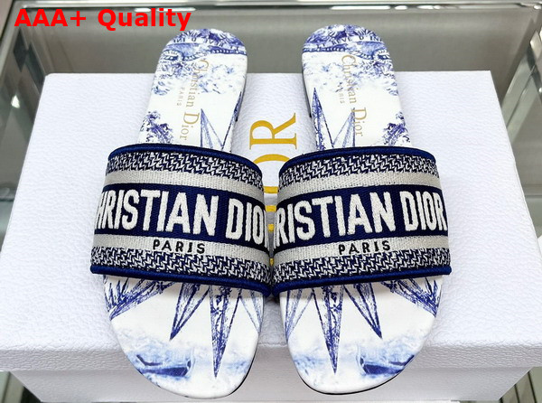 Dior Dway Slide Blue Multicolor Cotton with Reve D Infini Embroidery Replica