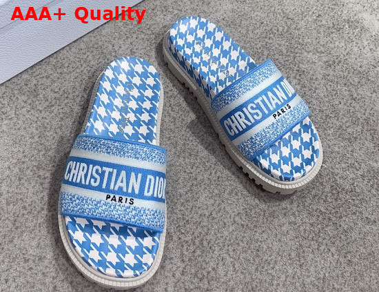 Dior Dway Slide Cornflower Blue Embroidered Cotton with Micro Houndstooth Motif Replica