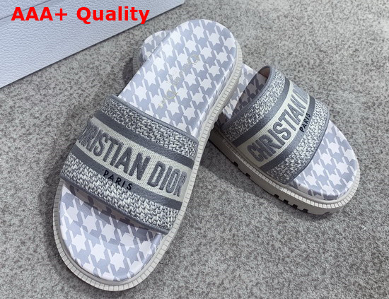 Dior Dway Slide Gray Embroidered Cotton with Micro Houndstooth Motif Replica